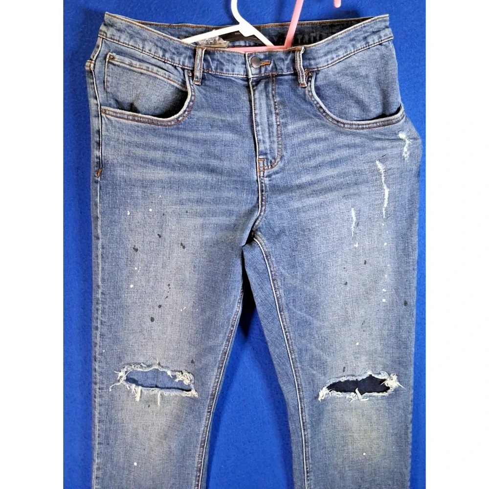 Dead Than Cool Distressed Skinny Jeans Light Wash Splatter Men's Size 34